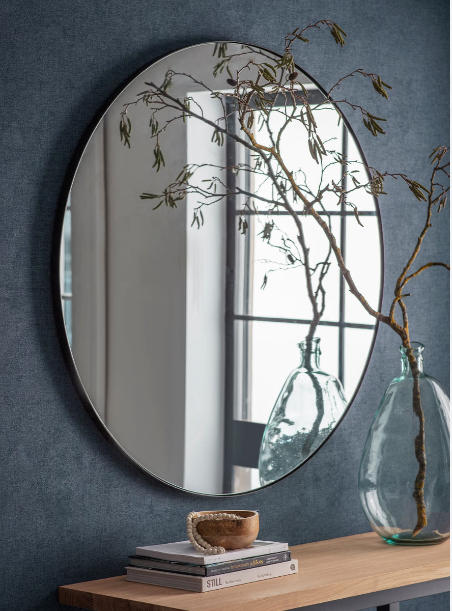 Black Rimmed Round Mirror - Large