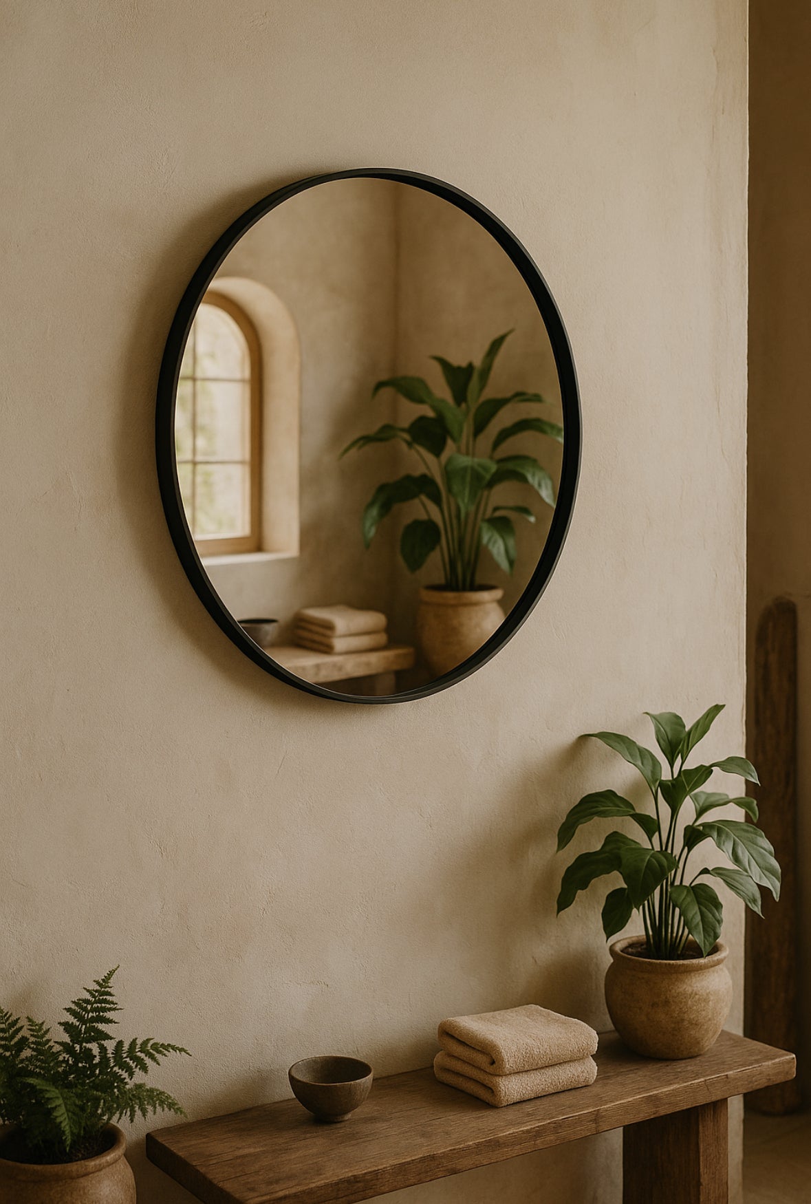 Black Rimmed Round Mirror - Small