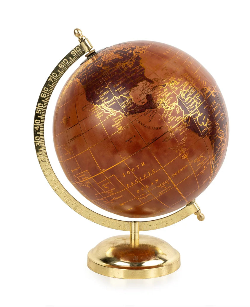 8” Globe on Metal Stand Terracotta and Gold