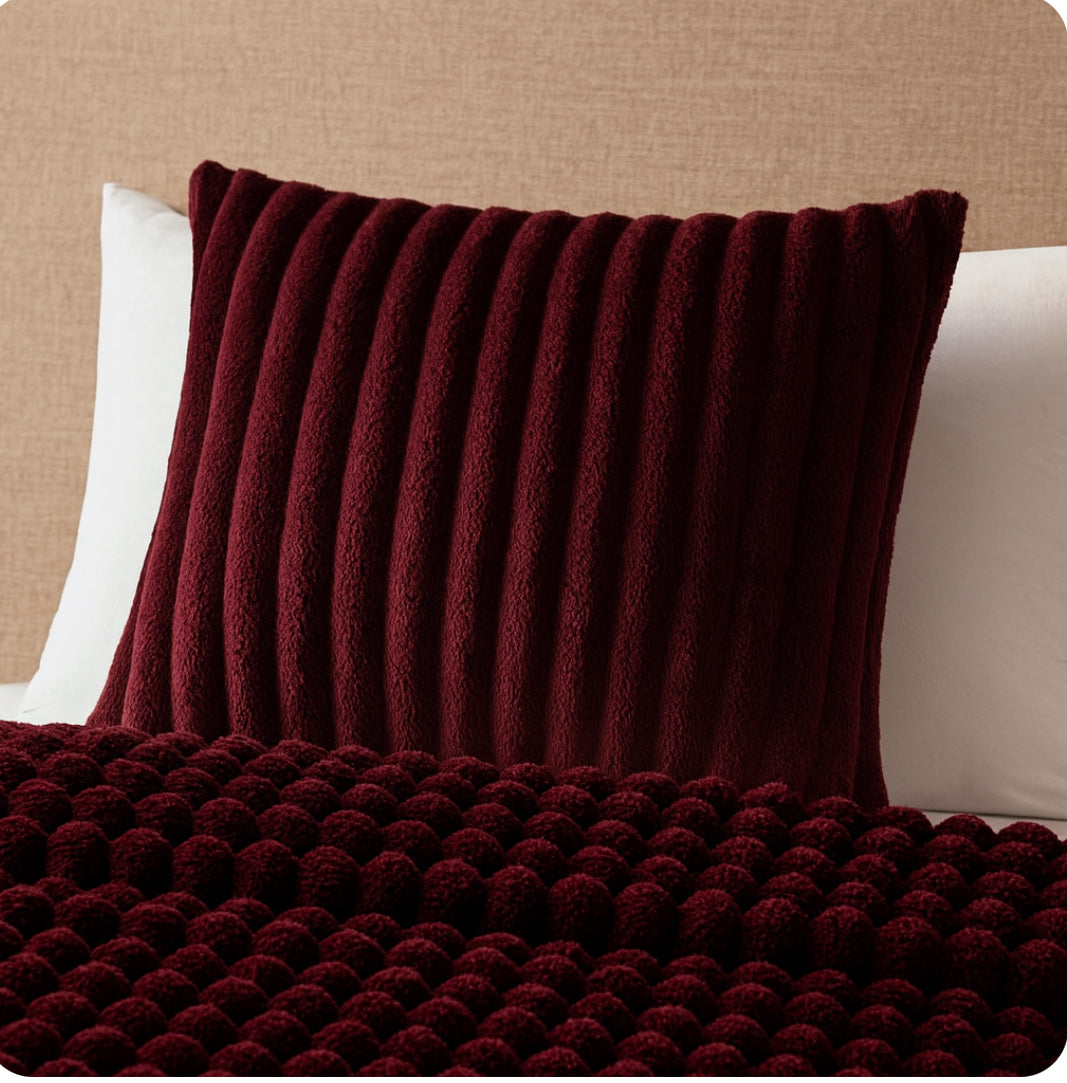 Ribbed Plum Faux Fur Cushion