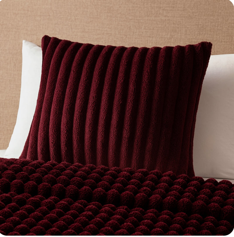 Ribbed Plum Faux Fur Cushion