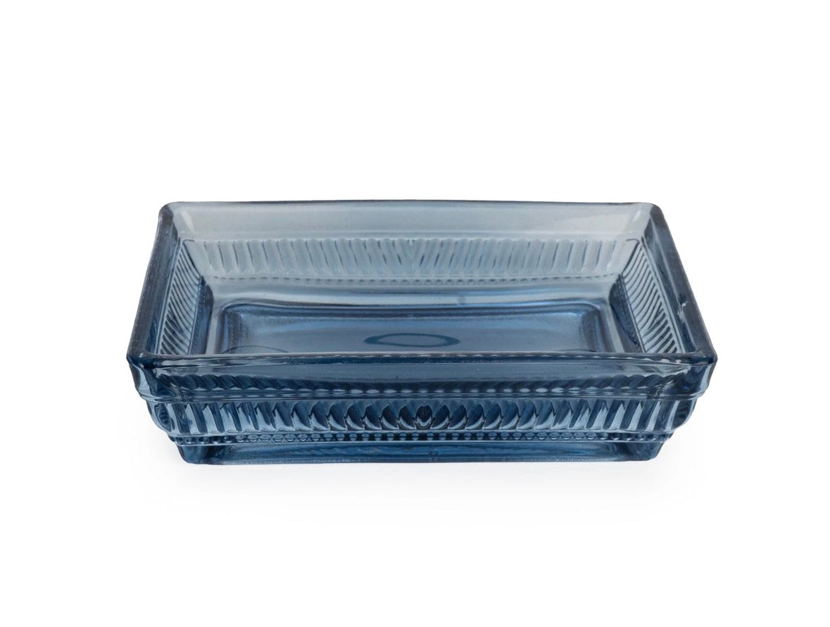 Soap Dish in Ridged Glass - Blue