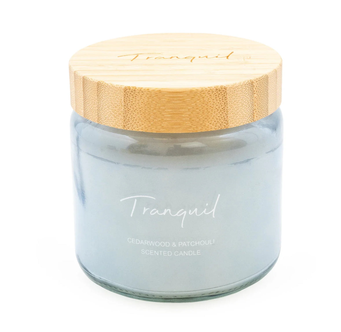 Blue Large Candle with Bamboo Lid and Woodsage & Seasalt Scent - Tranquil