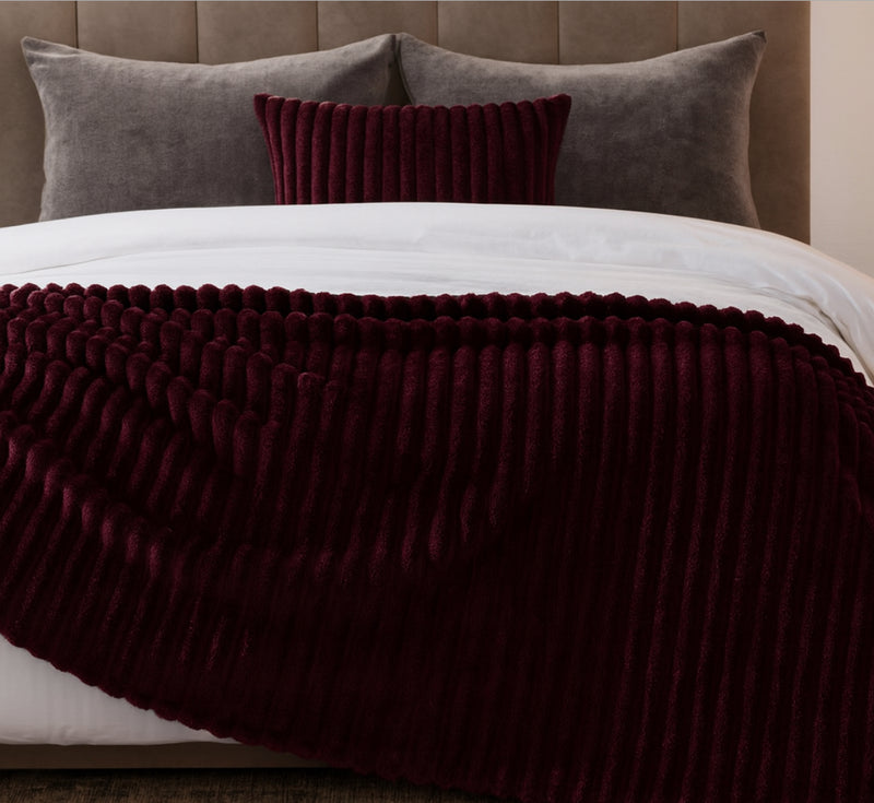Ribbed Plum Faux Fur Throw