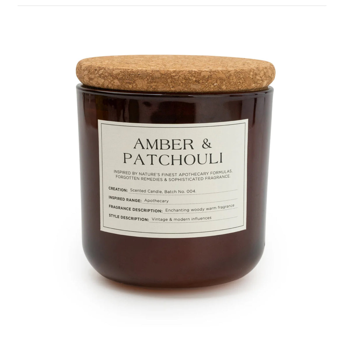 Medium Glass Jar with Cork Lid Amber & Patchouli