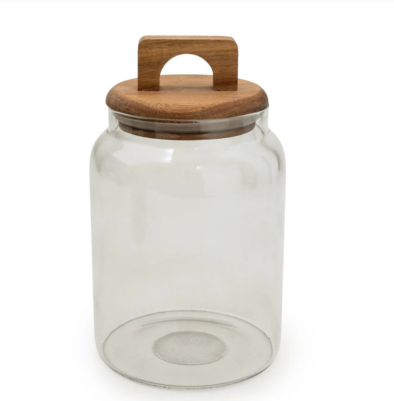 Clear Glass Storage Jar with Wooden Lid 18cm