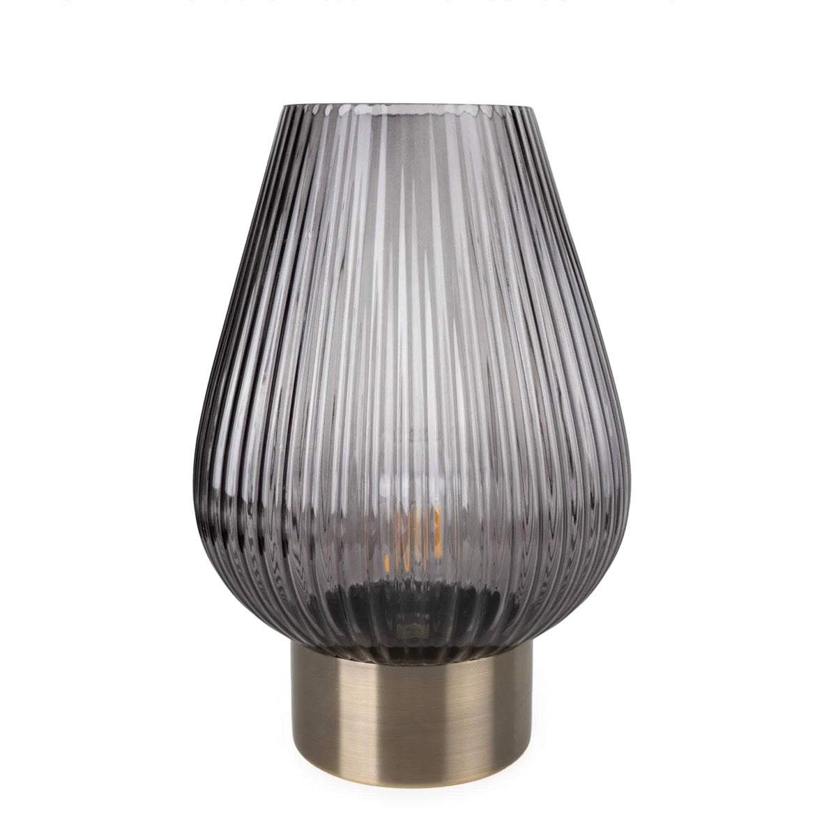 33cm LED Glass Footed Ridged Lamp - Blue