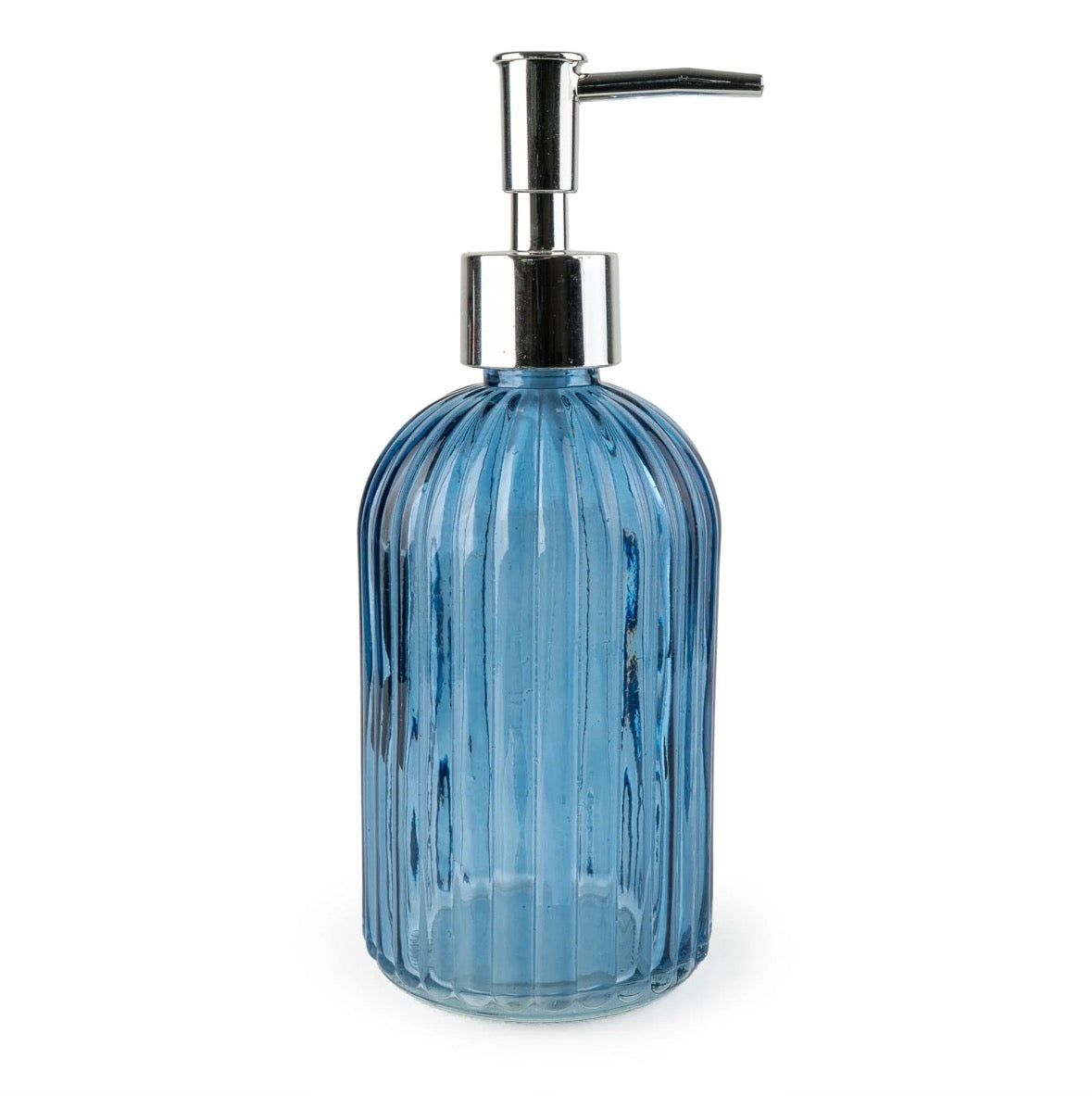 Soap Dispenser in Ridged Glass - Blue