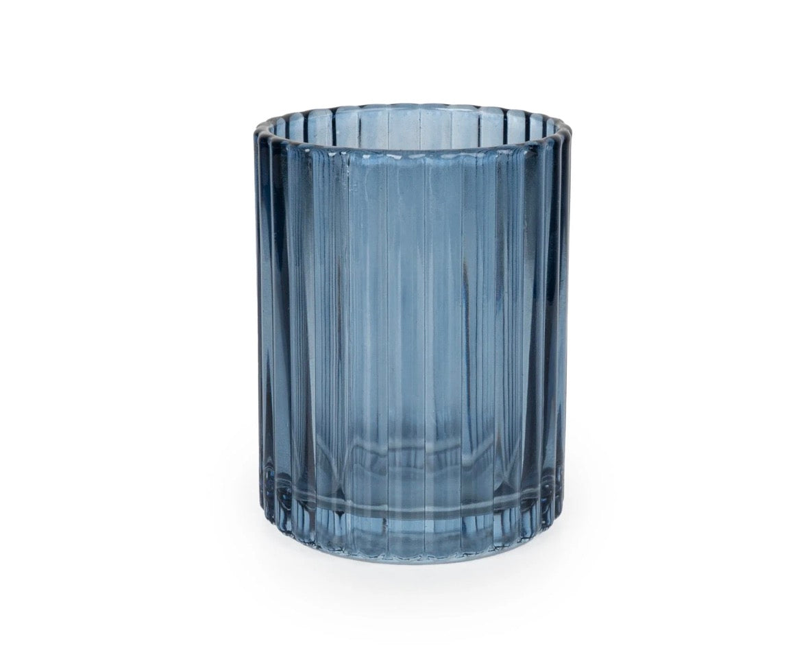 Ridged 10cm Glass Tumbler - Blue