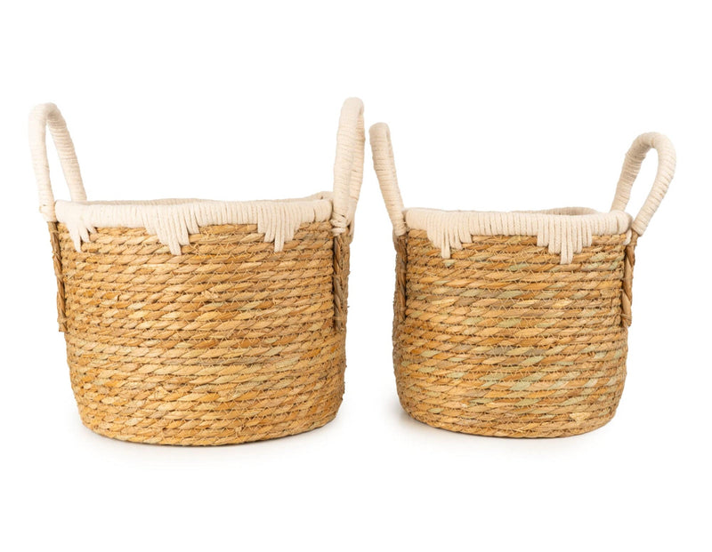 Straw Basket with Cream Trim