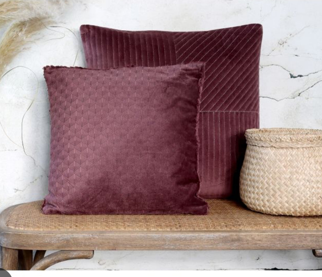 Velour Patterned Plum Cushion
