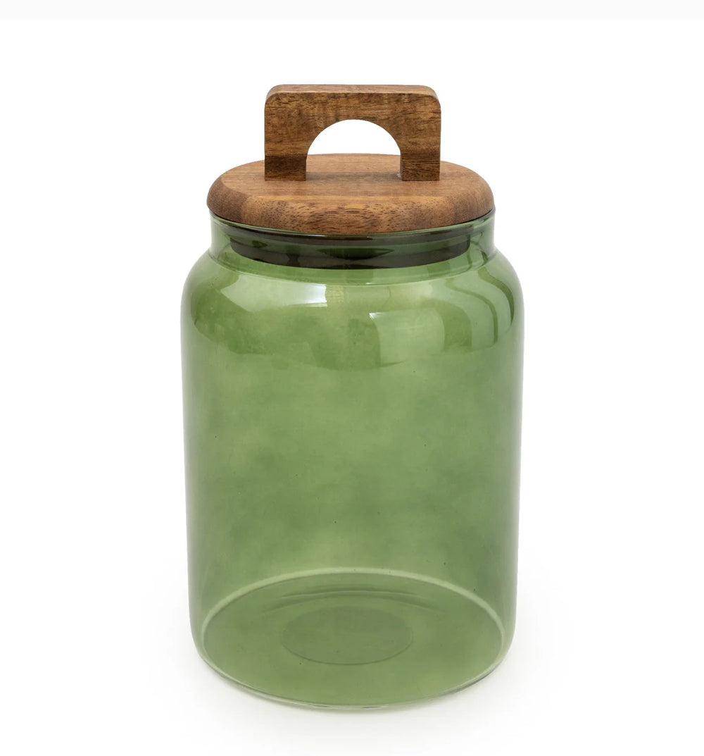 Green Glass Storage Jar with Wooden Lid 18cm